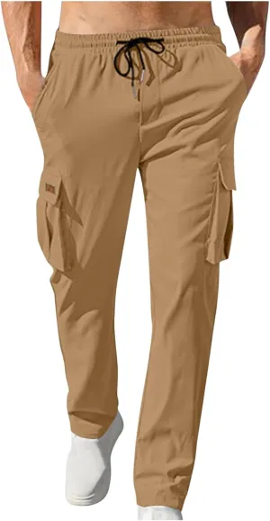Mens Cargo Pants Casual Regular Fit Drawstring Elastic Waist Pants for Men Sports Athletic Work Outdoor Trousers