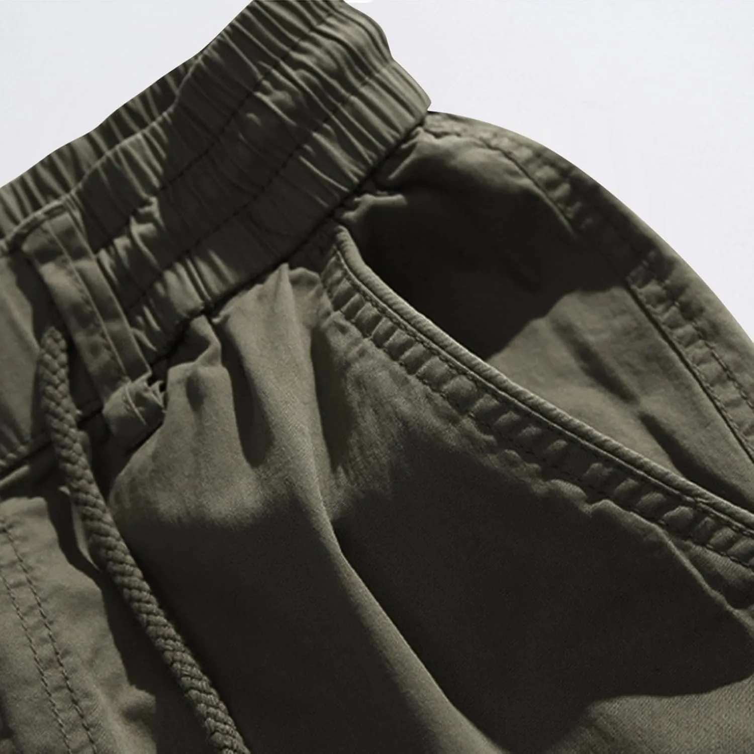 Mens Cargo Pants Drawstring Elastic Waist Work Joggers for Men Outdoor Camping Travel Trousers with Pocket