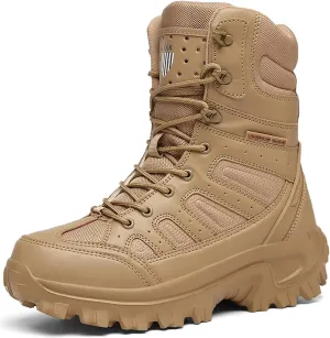 Mens Hiking Boot Anti-Slip High Top Lightweight Waterproof Travel ​Outdoor Trekking Work Shoes Sand-EU45/US11
