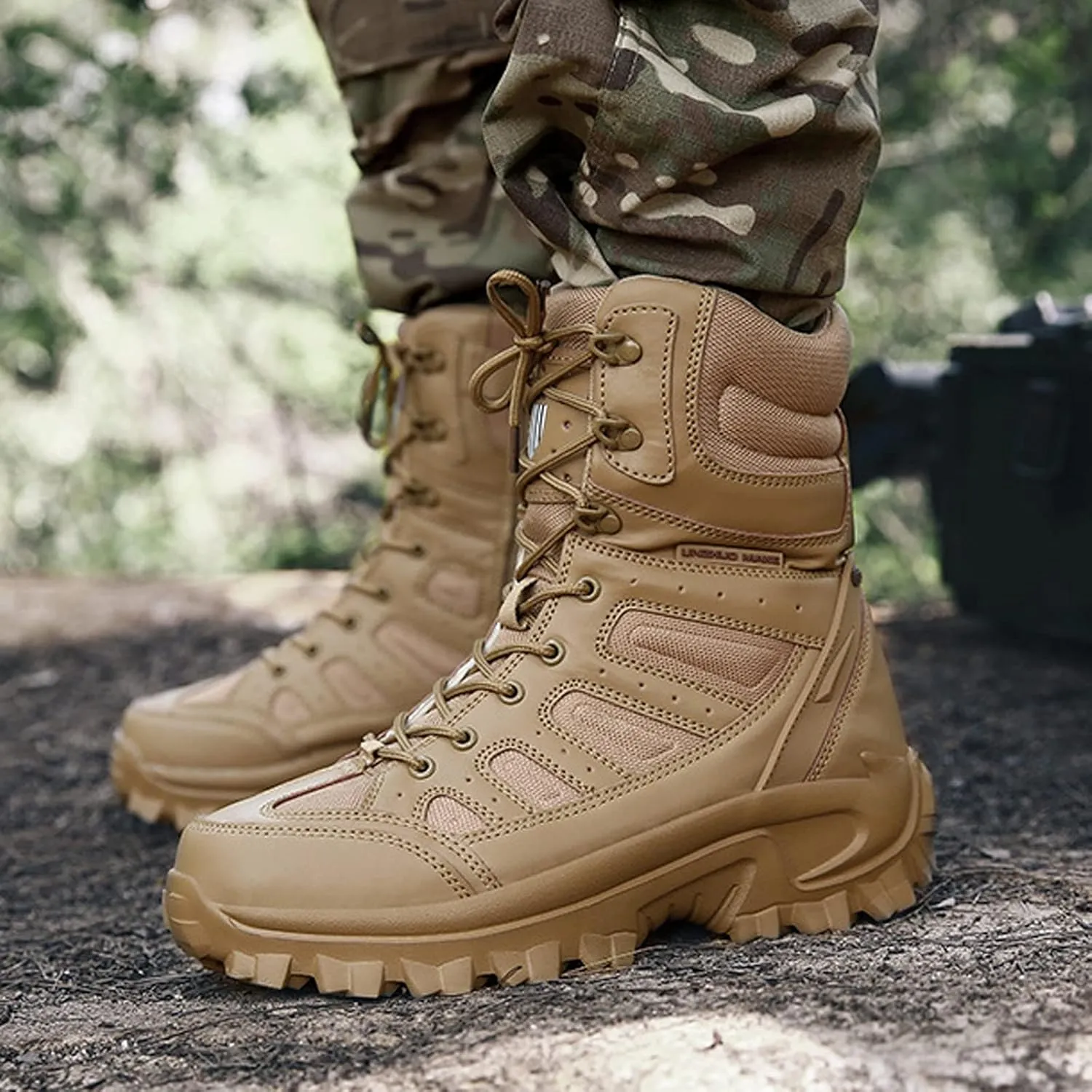 Mens Hiking Boot Anti-Slip High Top Lightweight Waterproof Travel ​Outdoor Trekking Work Shoes Sand-EU45/US11