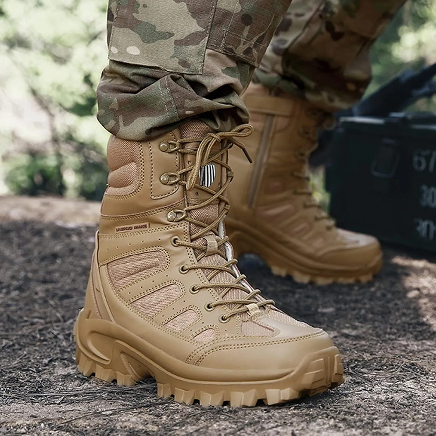 Mens Hiking Boot Anti-Slip High Top Lightweight Waterproof Travel ​Outdoor Trekking Work Shoes Sand-EU45/US11