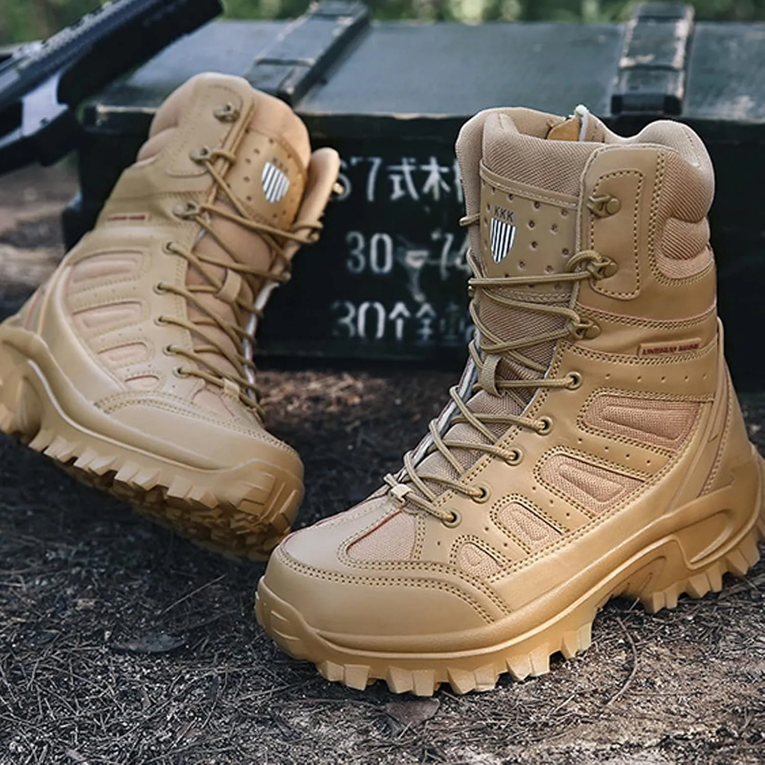 Mens Hiking Boot Anti-Slip High Top Lightweight Waterproof Travel ​Outdoor Trekking Work Shoes Sand-EU45/US11