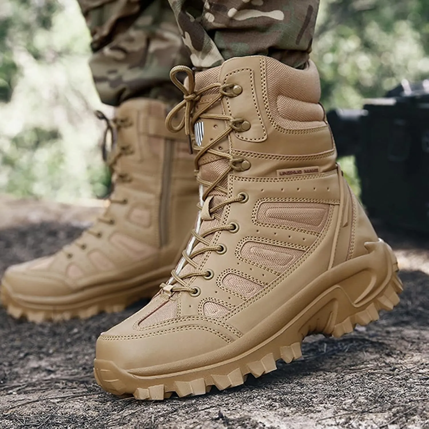 Mens Hiking Boot Anti-Slip High Top Lightweight Waterproof Travel ​Outdoor Trekking Work Shoes Sand-EU45/US11