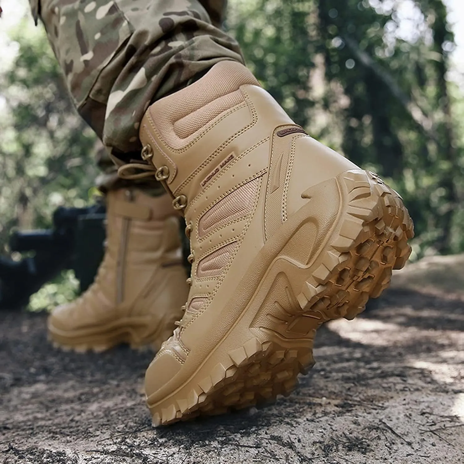 Mens Hiking Boot Anti-Slip High Top Lightweight Waterproof Travel ​Outdoor Trekking Work Shoes Sand-EU45/US11