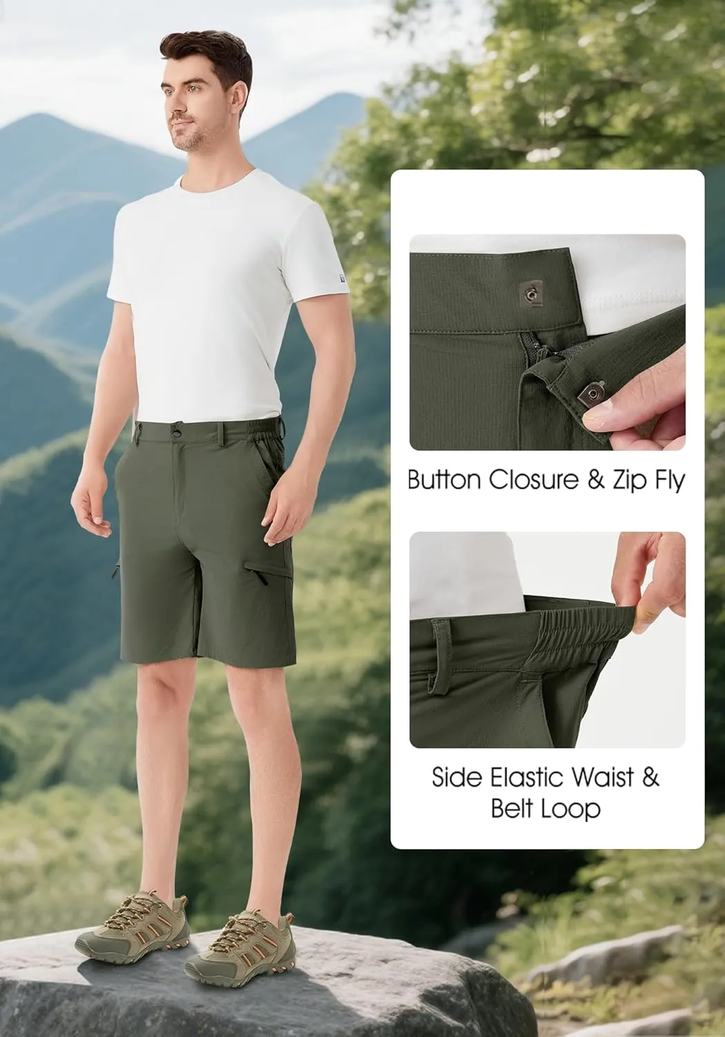 Men's Hiking Cargo Shorts 9" Stretch Quick-Dry Lightweight Outdoor Work Shorts with 6 Pockets for Casual Camping Fishing Golf