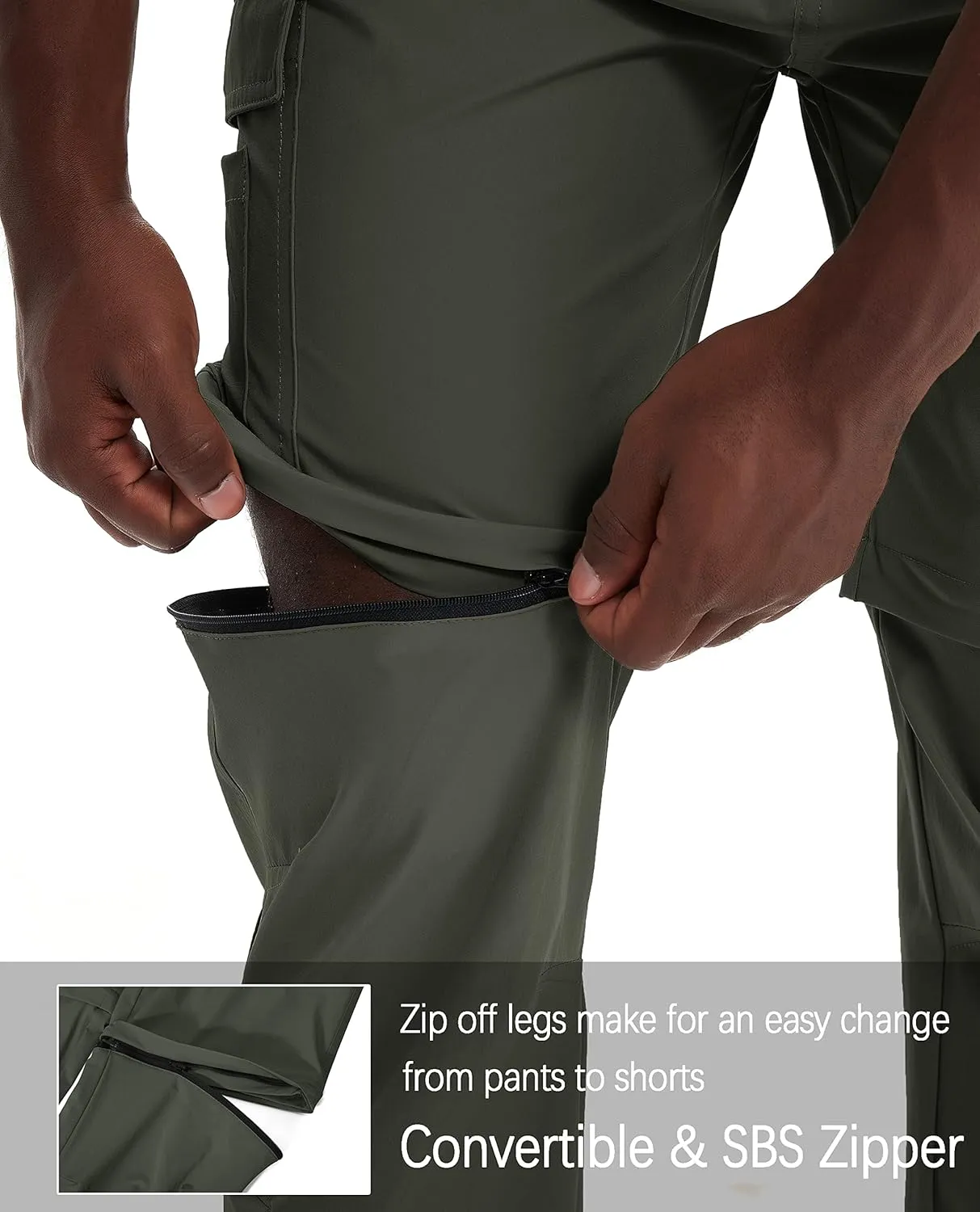 Mens Hiking Convertible Pants Waterproof Lightweight Quick Dry Zip Off Fishing Outdoor Cargo Work Trekking Trousers