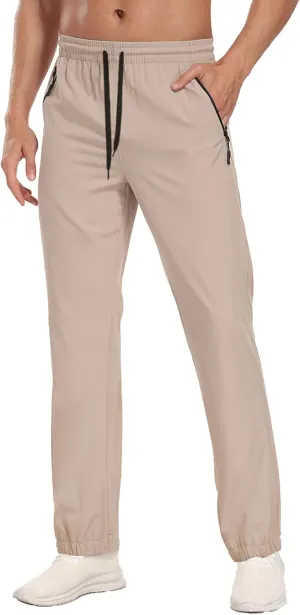 Men's Lightweight Hiking Pants Water Resistant Quick-Drying Outdoor Tapered Cargo with Elastic Waist Zippered Pockets