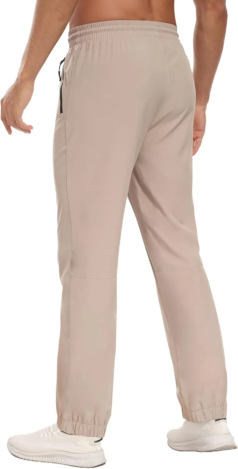 Men's Lightweight Hiking Pants Water Resistant Quick-Drying Outdoor Tapered Cargo with Elastic Waist Zippered Pockets
