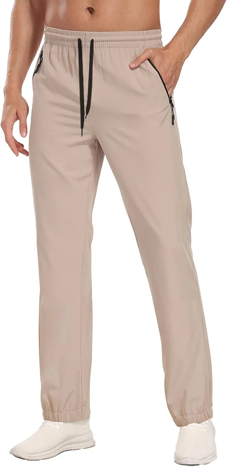 Men's Lightweight Hiking Pants Water Resistant Quick-Drying Outdoor Tapered Cargo with Elastic Waist Zippered Pockets