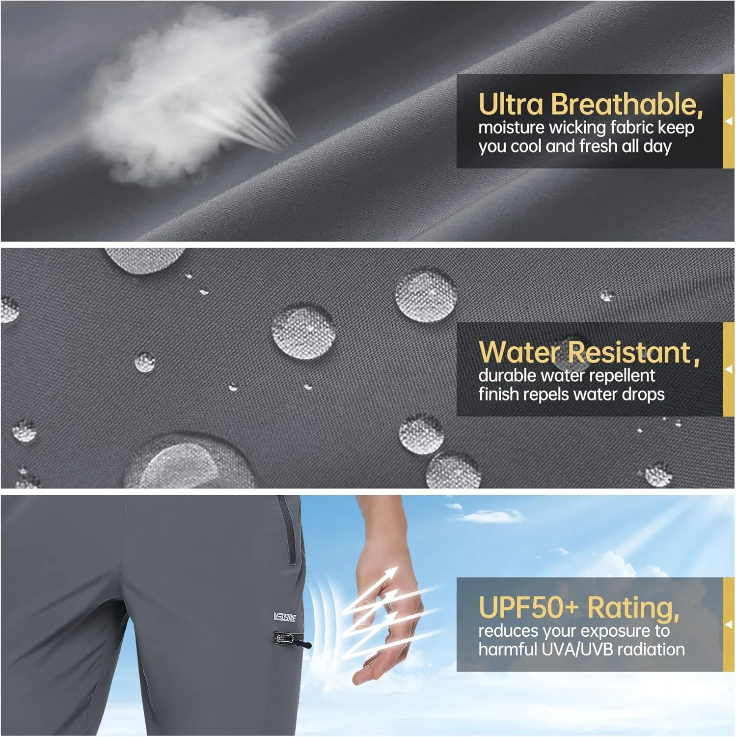 Mens Stretch Hiking Pants Cargo Quick Dry Lightweight Water Resistant Outdoor Fishing Pants Adjustable Bottom Pockets