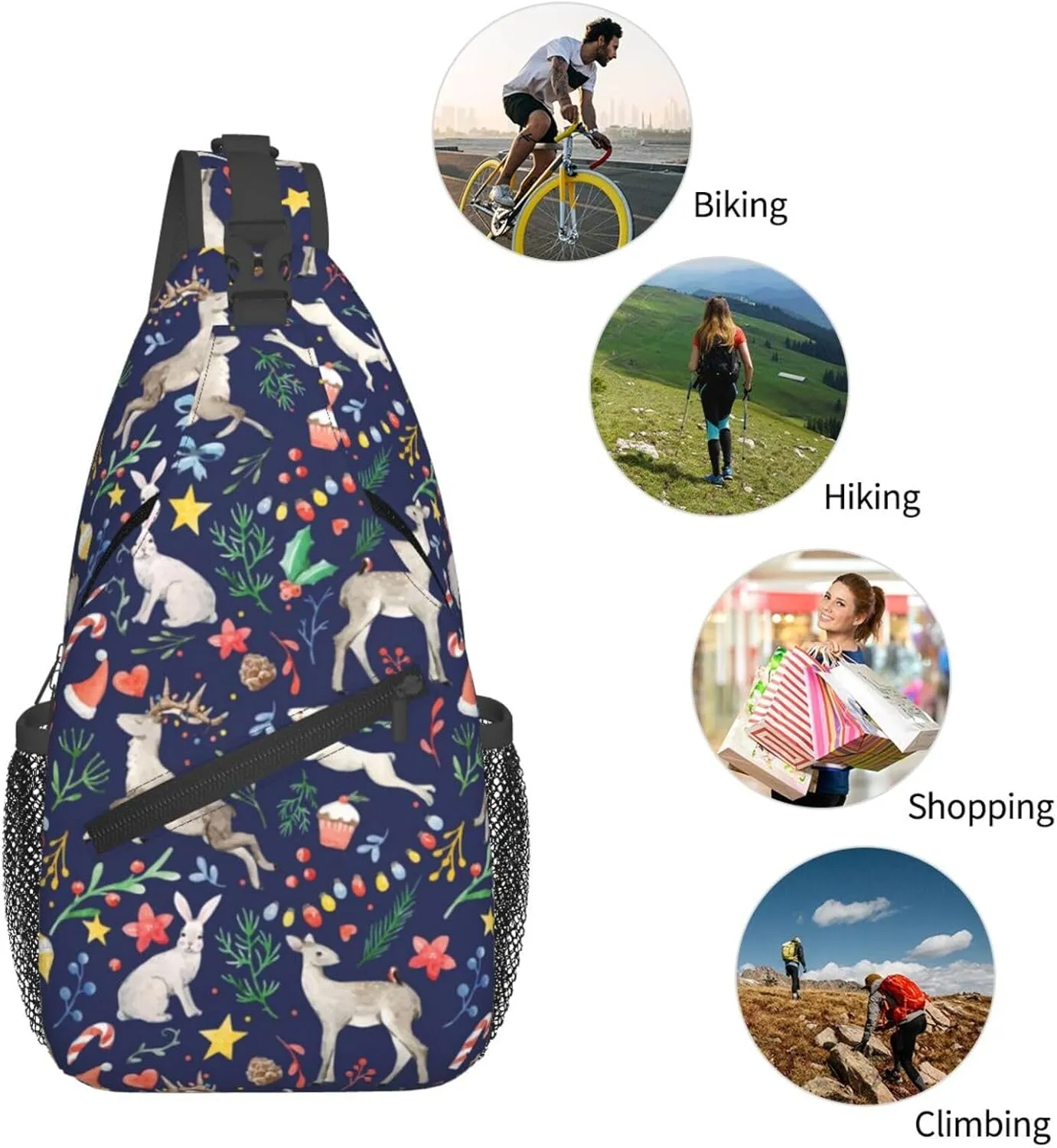 Merry Christmas Sling Backpack,Christmas Snowflake Crossbody Shoulder Backpack Adjustable Sling Bag for Men Women
