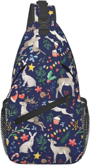 Merry Christmas Sling Backpack,Christmas Snowflake Crossbody Shoulder Backpack Adjustable Sling Bag for Men Women
