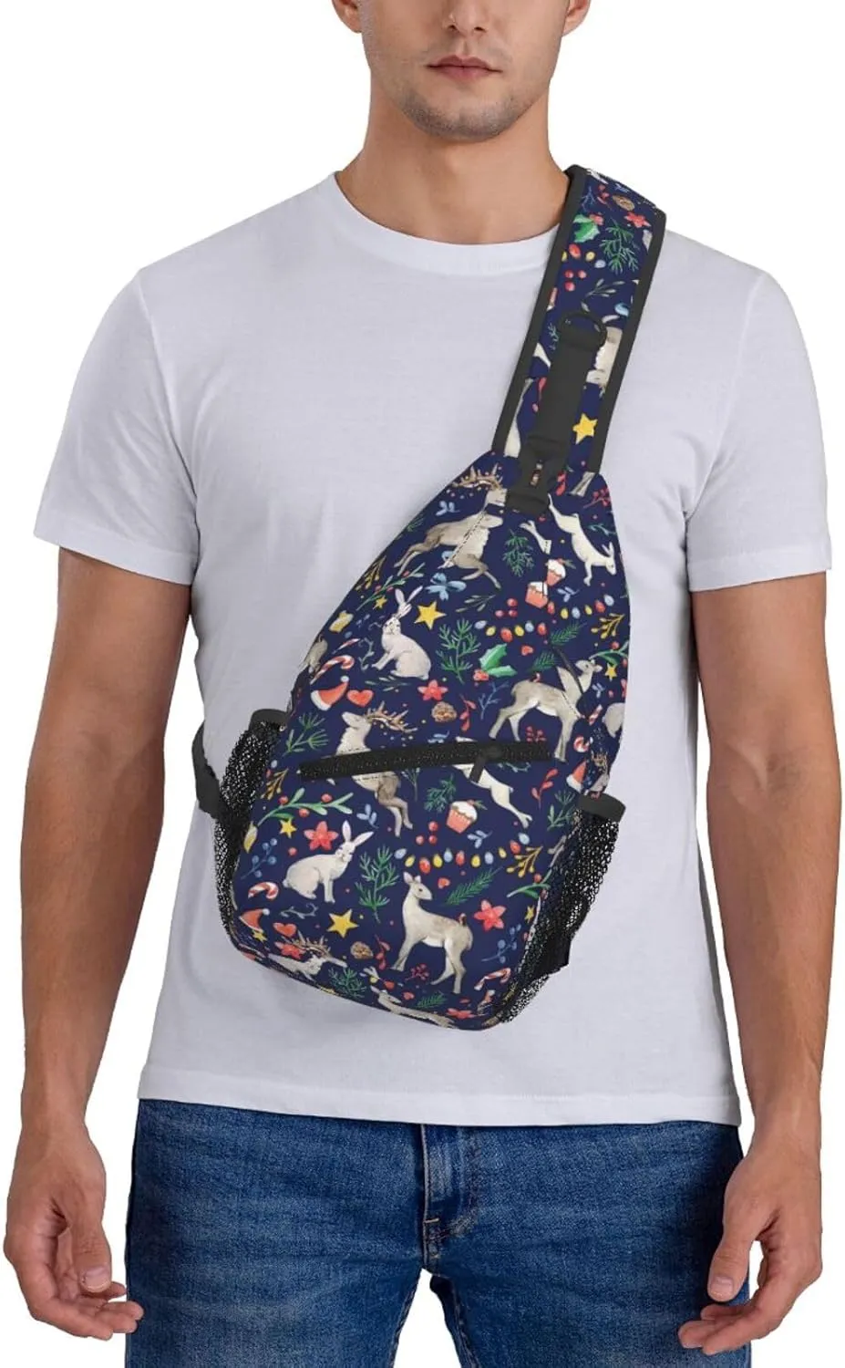 Merry Christmas Sling Backpack,Christmas Snowflake Crossbody Shoulder Backpack Adjustable Sling Bag for Men Women