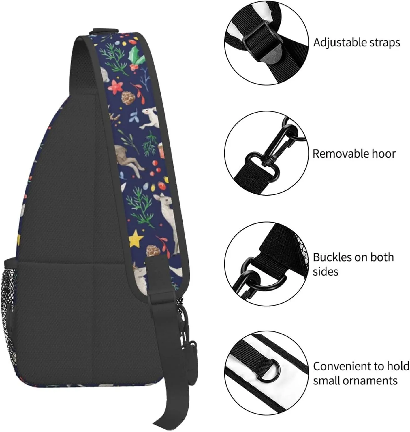 Merry Christmas Sling Backpack,Christmas Snowflake Crossbody Shoulder Backpack Adjustable Sling Bag for Men Women