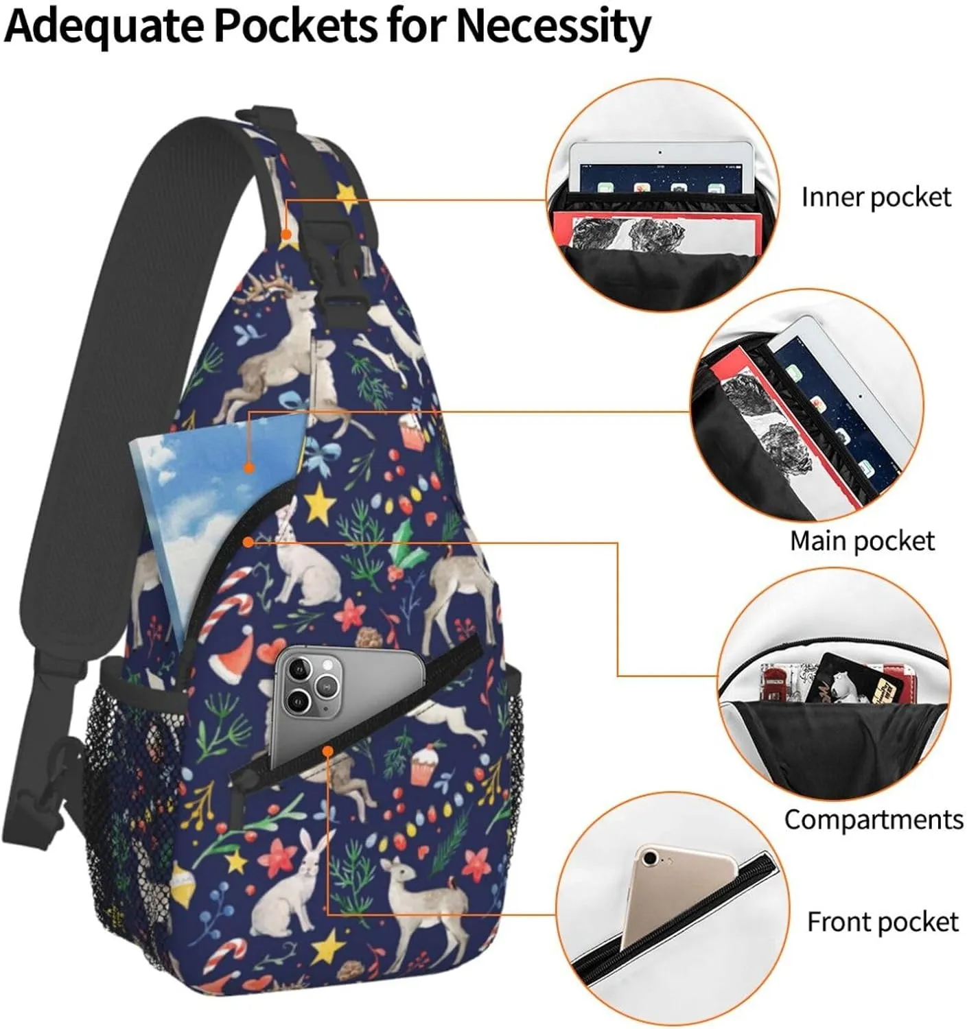Merry Christmas Sling Backpack,Christmas Snowflake Crossbody Shoulder Backpack Adjustable Sling Bag for Men Women