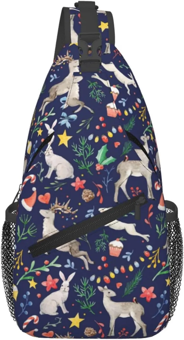 Merry Christmas Sling Backpack,Christmas Snowflake Crossbody Shoulder Backpack Adjustable Sling Bag for Men Women