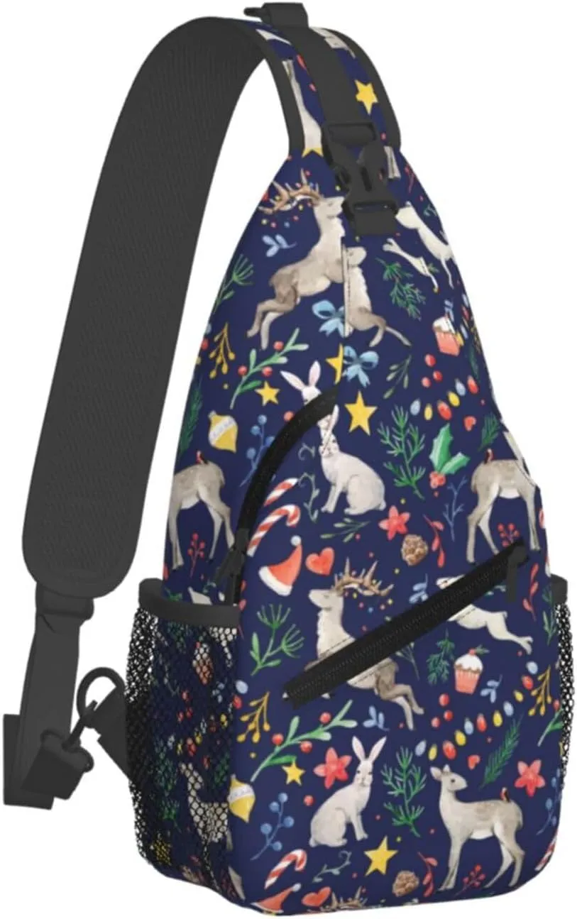 Merry Christmas Sling Backpack,Christmas Snowflake Crossbody Shoulder Backpack Adjustable Sling Bag for Men Women