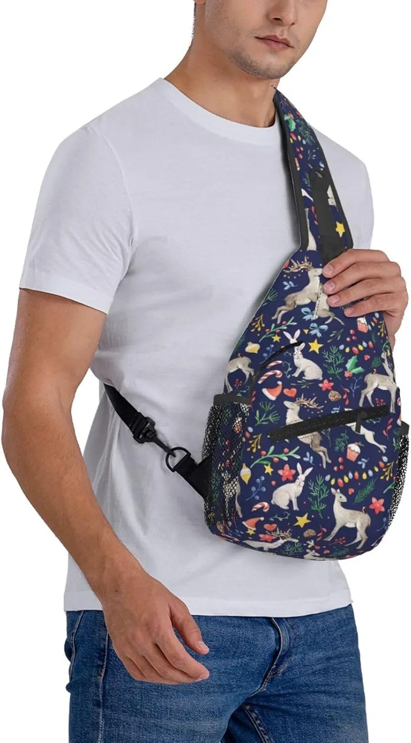 Merry Christmas Sling Backpack,Christmas Snowflake Crossbody Shoulder Backpack Adjustable Sling Bag for Men Women