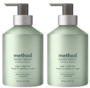 Method Premium Gel Hand Soap, Reusable Aluminum Bottle, Sage   Wild Mint, 12 oz (Pack of 2)