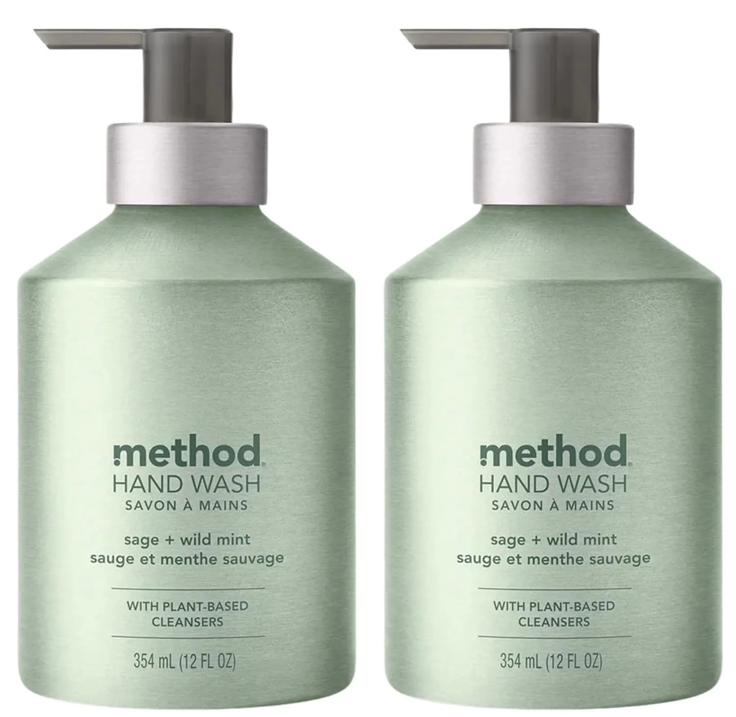 Method Premium Gel Hand Soap, Reusable Aluminum Bottle, Sage   Wild Mint, 12 oz (Pack of 2)