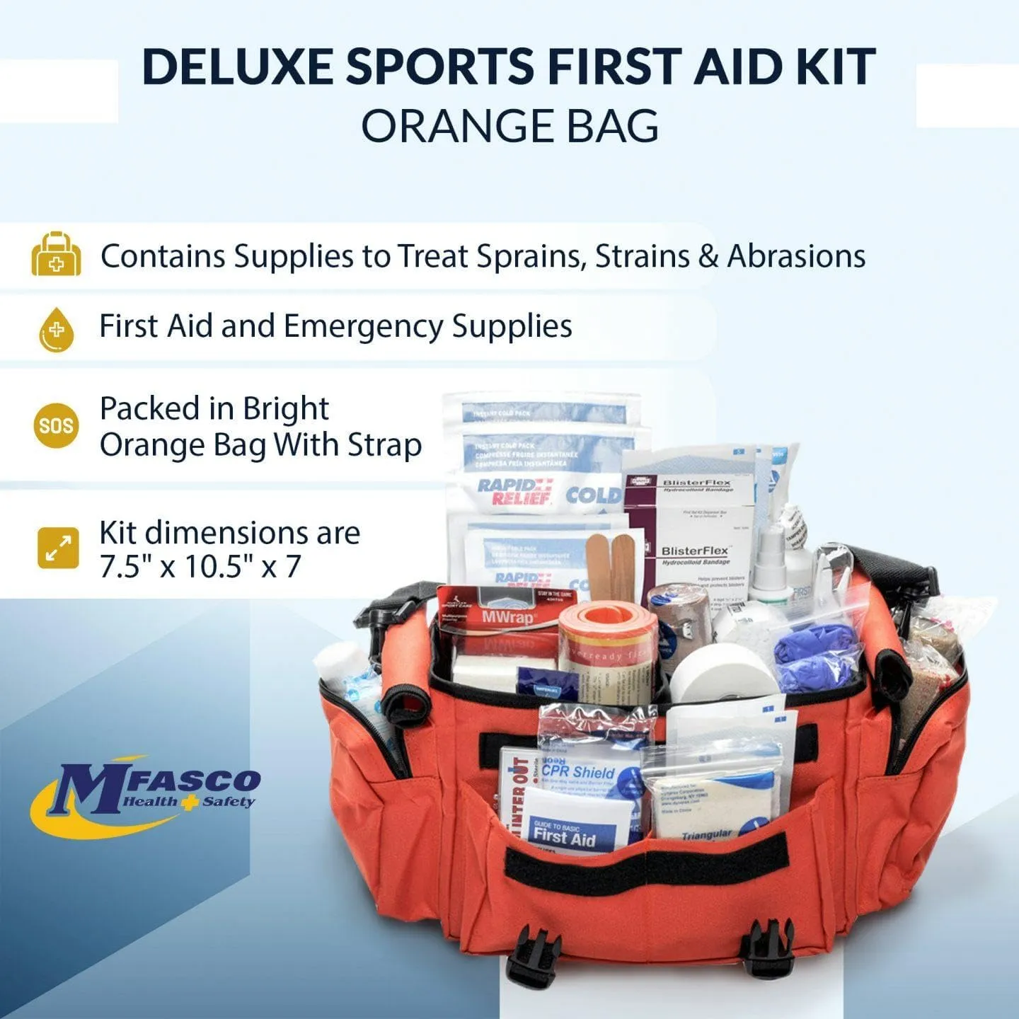 MFASCO Deluxe Sports First Aid Kit - 311-Piece - Orange Bag - Comprehensive Emergency Supplies for Sports Injuries - Ideal for Coaches, Athletes, Club, League and Travel Sports Teams