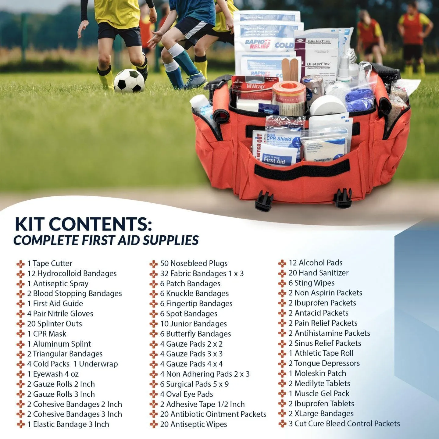 MFASCO Deluxe Sports First Aid Kit - 311-Piece - Orange Bag - Comprehensive Emergency Supplies for Sports Injuries - Ideal for Coaches, Athletes, Club, League and Travel Sports Teams