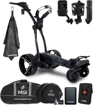 MGI Navigator Ai GPS  Remote Controlled Electric Motorized Push Cart Golf Caddie with Travel Bag | Drink, Phone, and Umbrella Holders | 40,000 Courses | Signature Series Golf Towel