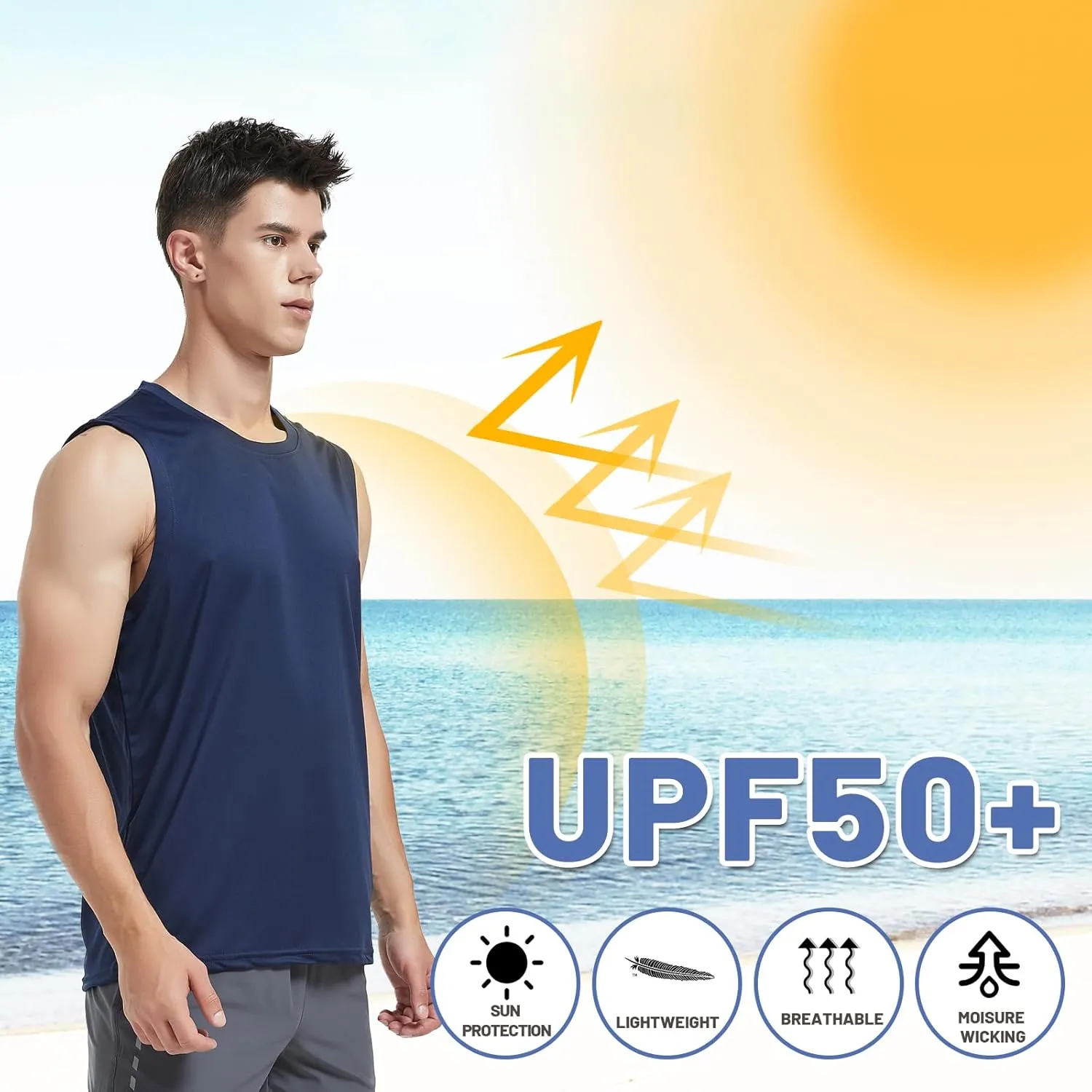 MIER Men's Workout Tank Tops UPF 50  Swim Shirts Quick Dry Running Sleeveless UV Protection Muscle Tees