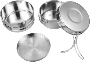 Milisten Compact Stainless Steel Pot Set for Camping Outdoor 2-3 Person Cookware Kit Bowl Plate
