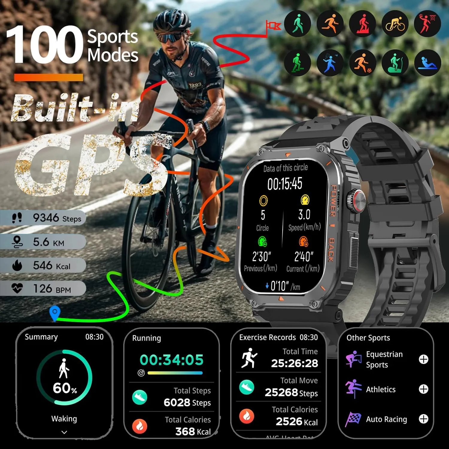 Military GPS Smart Watch for Men with Offline Map/Air Pressure/Altitude/Compass,smart Watch for Android Phones and iPhone,Waterproof Fitness Tracker with Blood Oxygen/Heart Rate/Sleep/100  Sport Modes