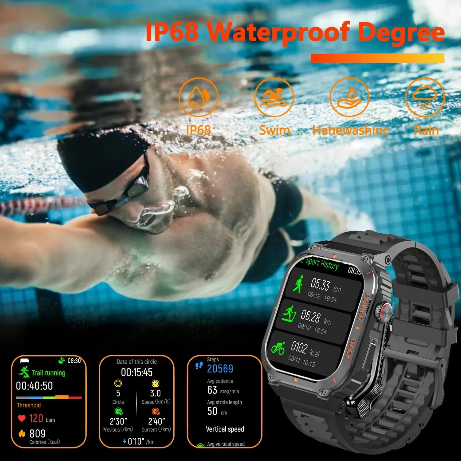 Military GPS Smart Watch for Men with Offline Map/Air Pressure/Altitude/Compass,smart Watch for Android Phones and iPhone,Waterproof Fitness Tracker with Blood Oxygen/Heart Rate/Sleep/100  Sport Modes