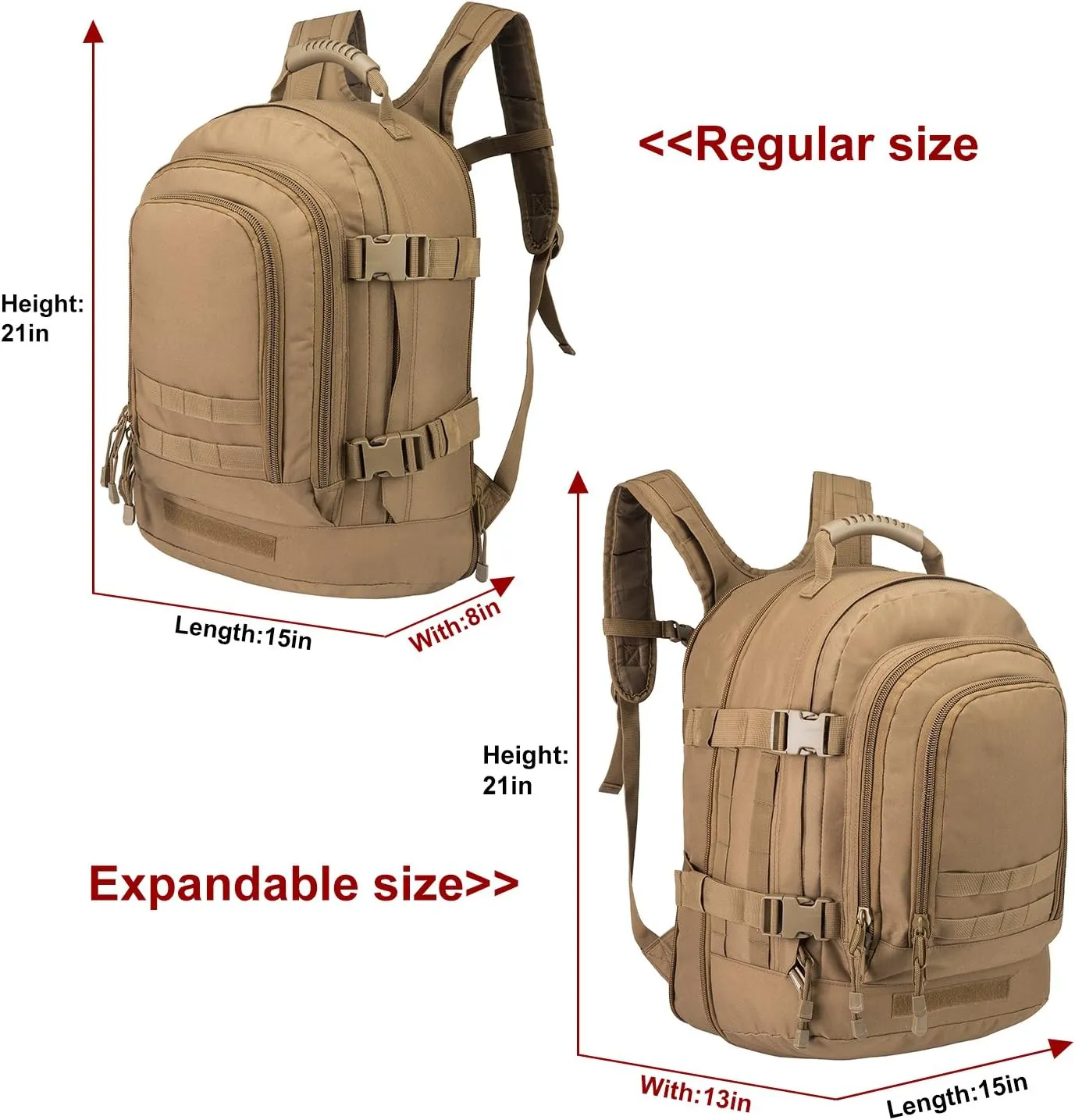 Military Outdoor Backpack,Expandable Tactical Backpack,DIY System for Travel,Camping,Hunting,Trekking and Hiking (Model B, Tan)