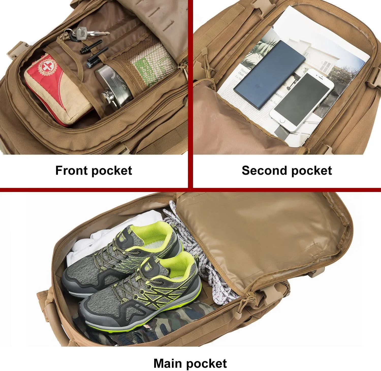 Military Outdoor Backpack,Expandable Tactical Backpack,DIY System for Travel,Camping,Hunting,Trekking and Hiking (Model B, Tan)