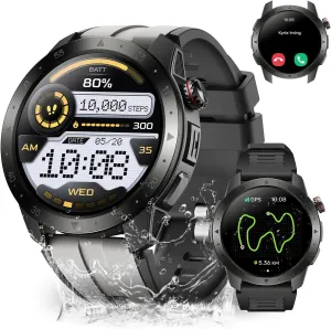 Military Smart Watches for Men Built-in GPS, 1.43" AMOLED Screen with Compass, Altitude, Barometer, 3ATM Waterproof, Answer/Make Call, Fitness Tracker with Health Monitor for Android iOS