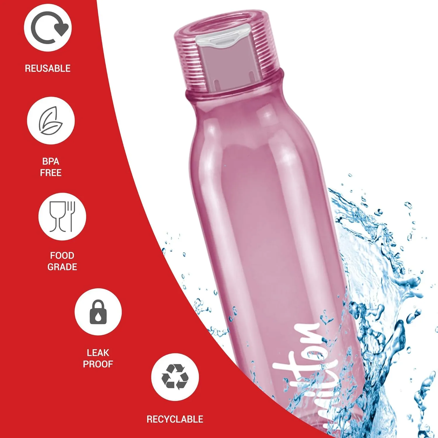 MILTON Name Tag Pet Water Bottle, Set of 4, 1 Litre Each, Burgundy, Reusable Plastic Fridge Bottle, BPA Free and Leak Proof Bottles for Travel, Work