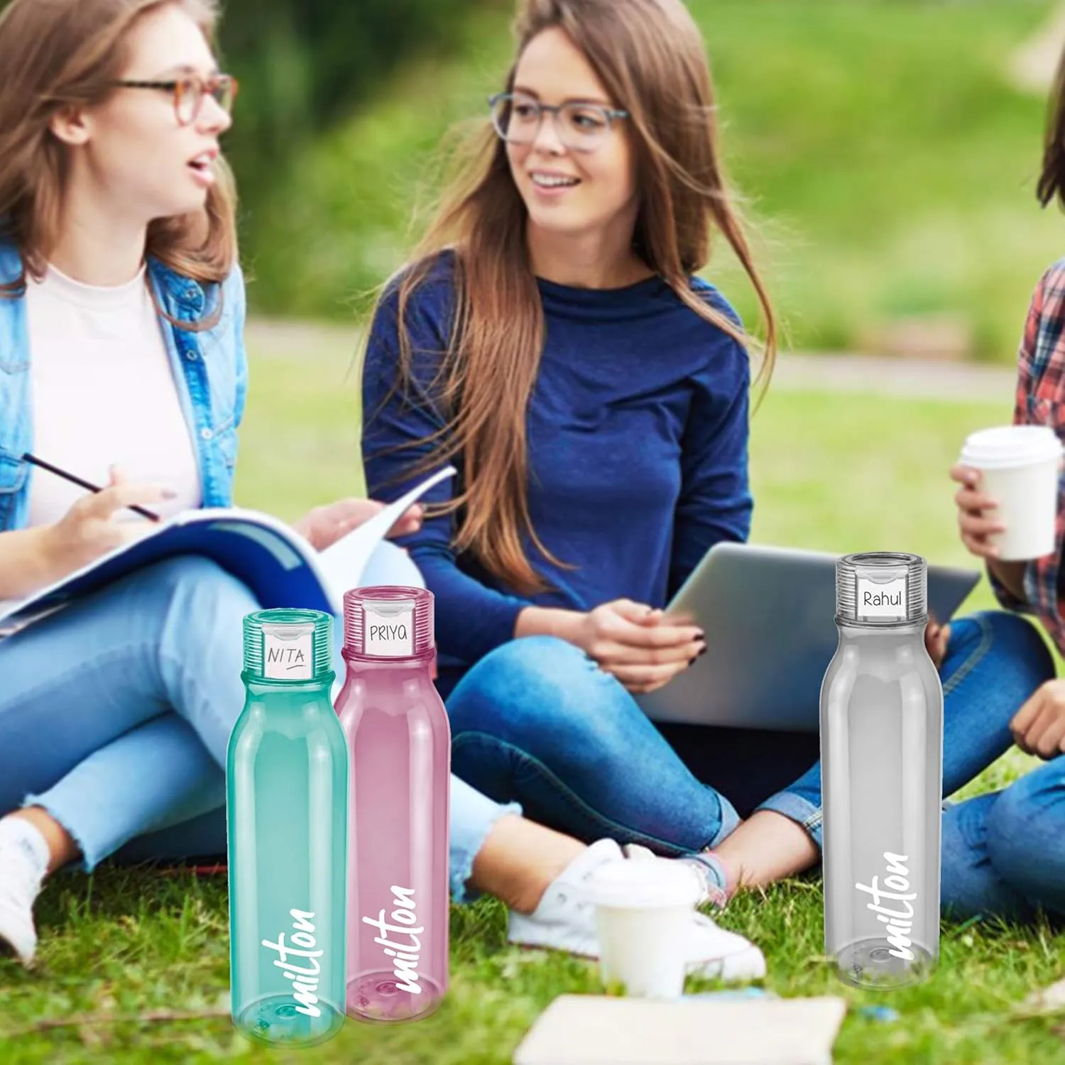MILTON Name Tag Pet Water Bottle, Set of 4, 1 Litre Each, Burgundy, Reusable Plastic Fridge Bottle, BPA Free and Leak Proof Bottles for Travel, Work
