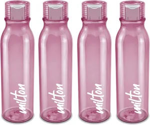 MILTON Name Tag Pet Water Bottle, Set of 4, 1 Litre Each, Burgundy, Reusable Plastic Fridge Bottle, BPA Free and Leak Proof Bottles for Travel, Work