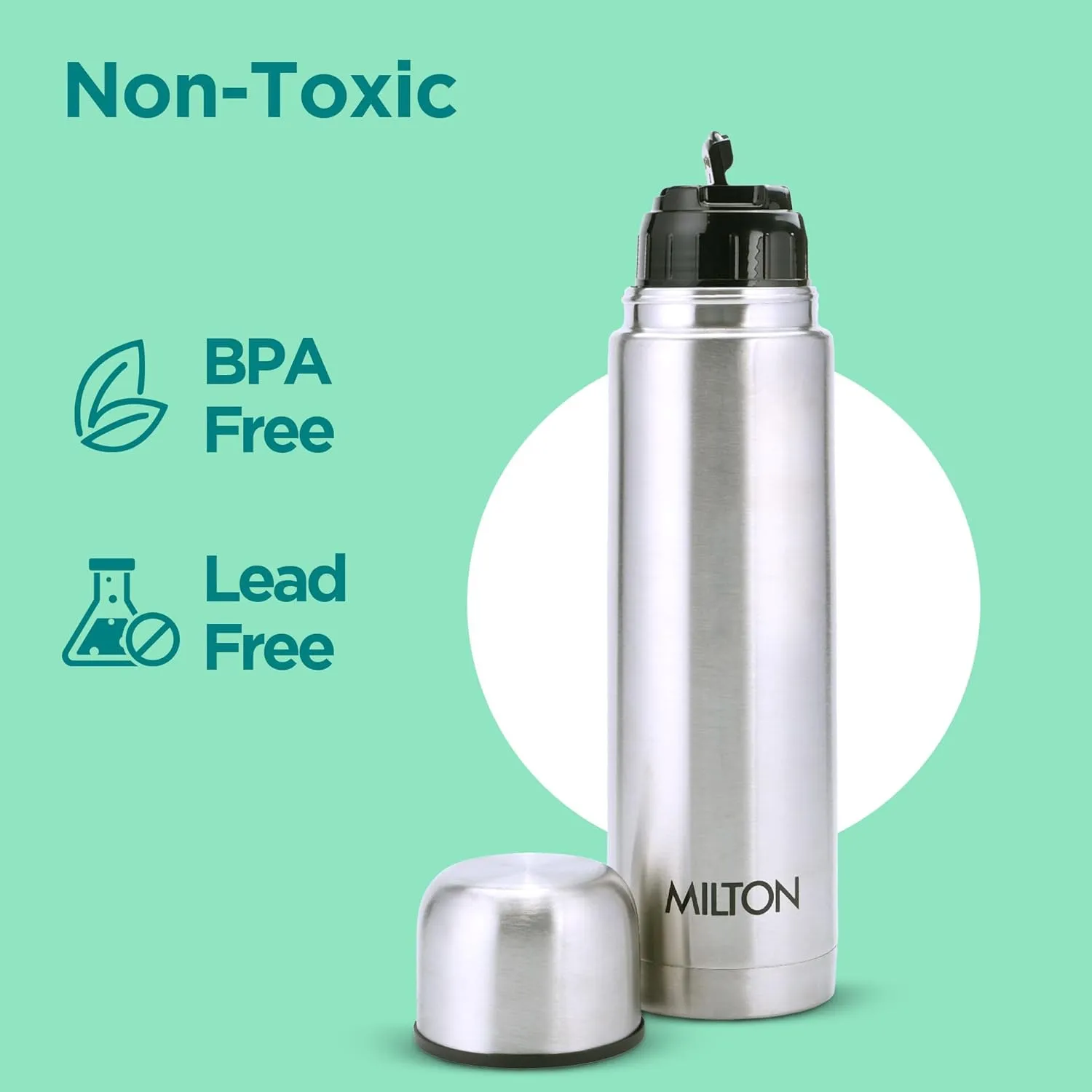 Milton Vacuum Flask for Hot Drink 500 ml (16 oz), Stainless Steel Double Walled Insulated Water Bottle for 24 Hour Hot and Cold Drinks, Leak proof, BPA Free, Thermosteel Flip Lid Set of -2