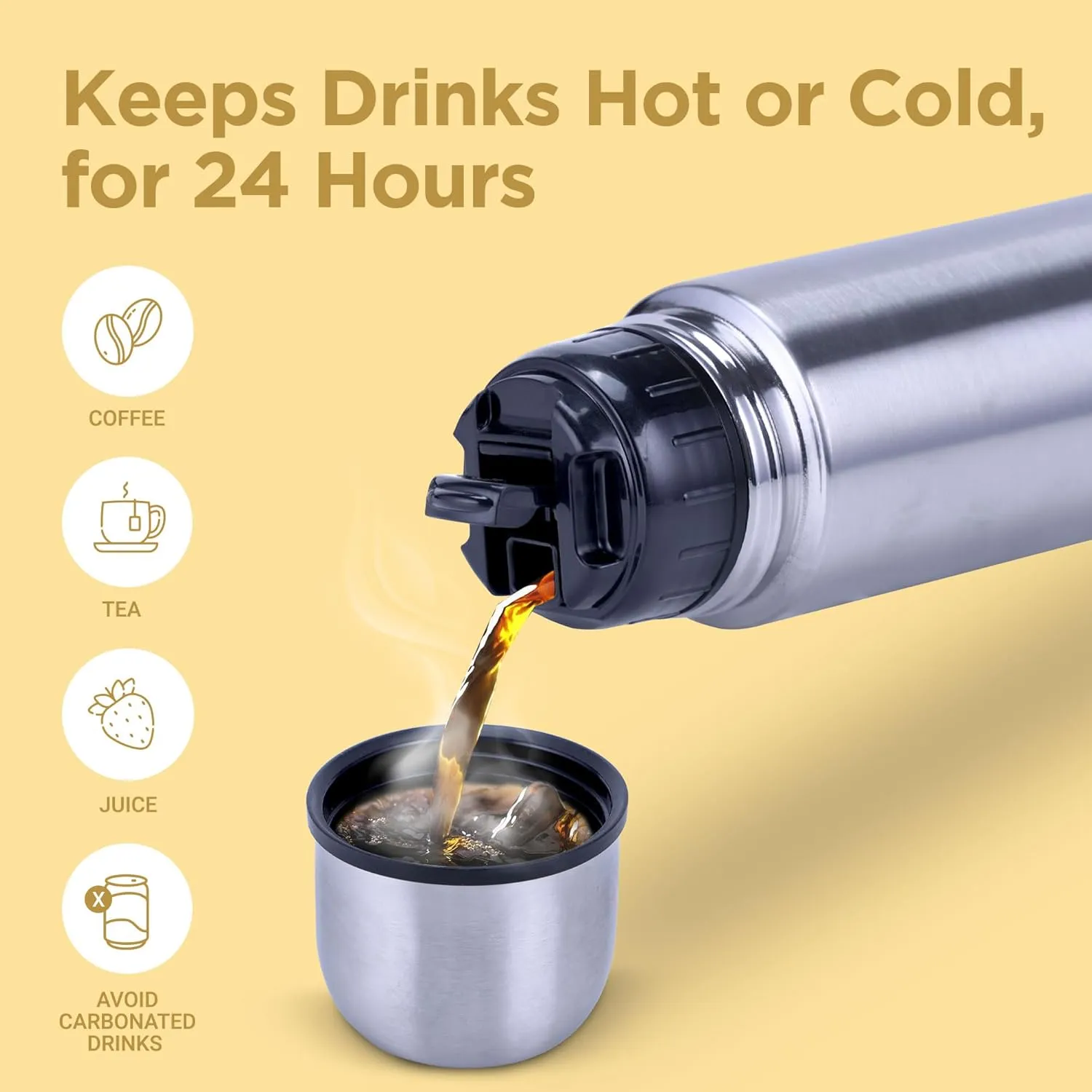 Milton Vacuum Flask for Hot Drink 500 ml (16 oz), Stainless Steel Double Walled Insulated Water Bottle for 24 Hour Hot and Cold Drinks, Leak proof, BPA Free, Thermosteel Flip Lid Set of -2