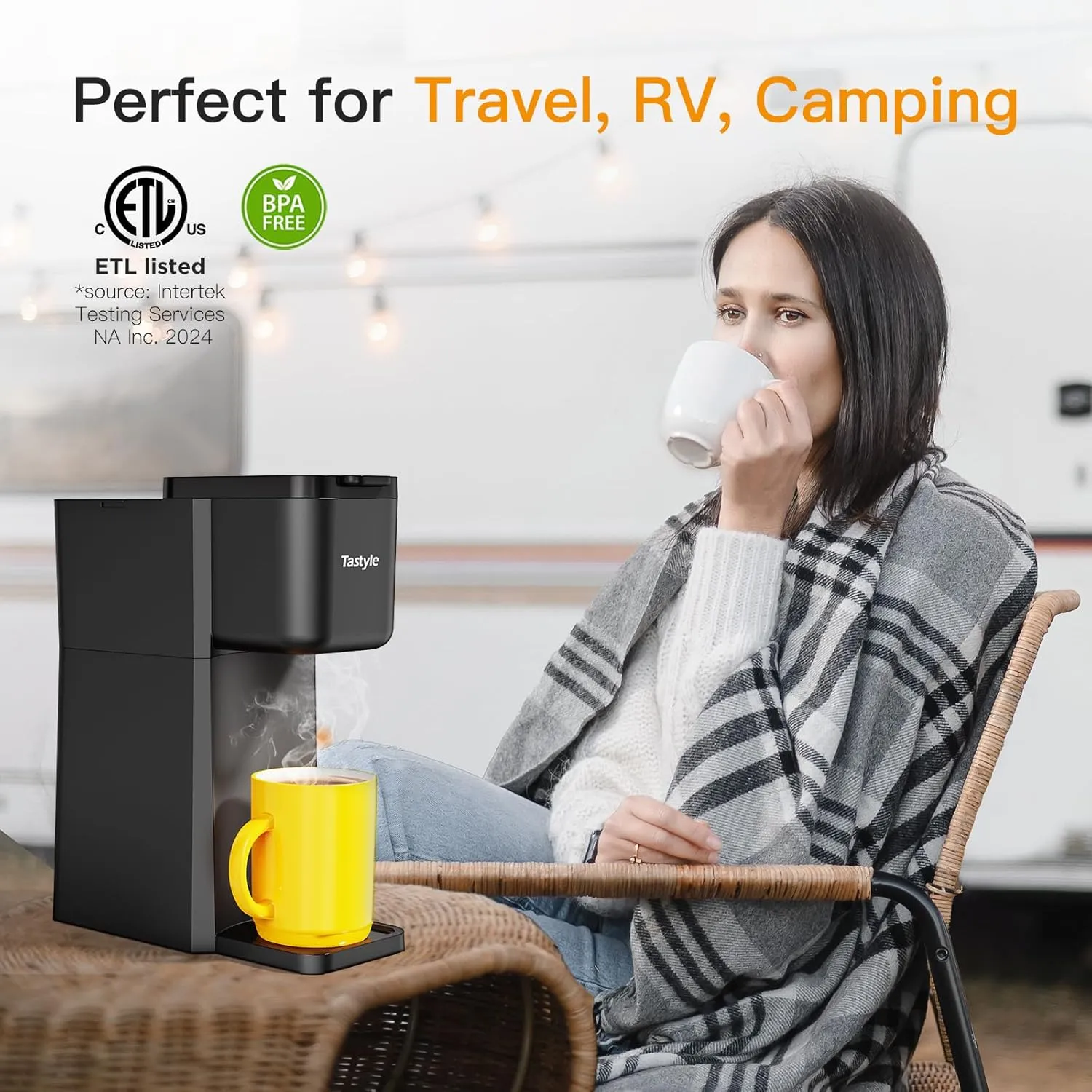 Mini Hot and Iced Coffee Maker Single Serve, for K Cup and Ground, 6 to 14 Oz Brew Sizes, with Recipe Book, for Home, Travel, RV, Office and Dorm, Classic Black (2.0 Version)