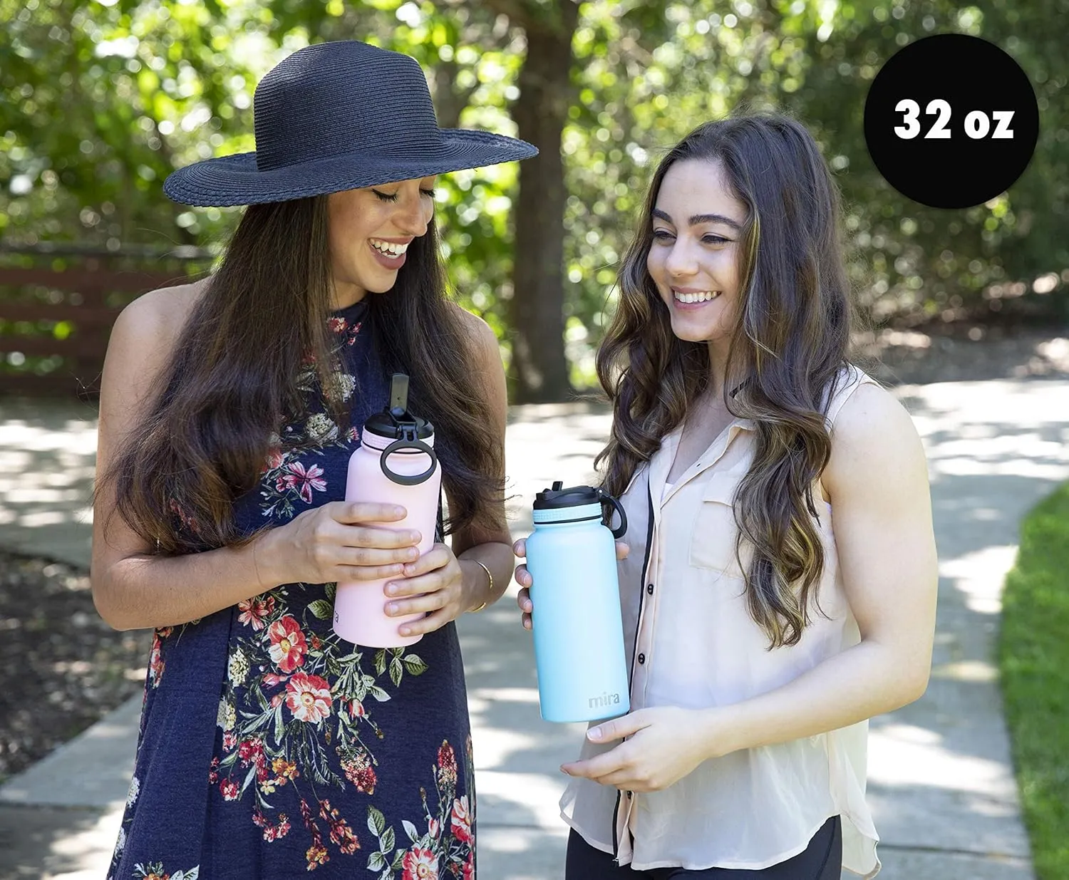MIRA 32 oz Insulated Water Bottle - Stainless Steel Sports Flask with 2 Lids (Straw & Handle) - Cold Drink Thermos - Iris