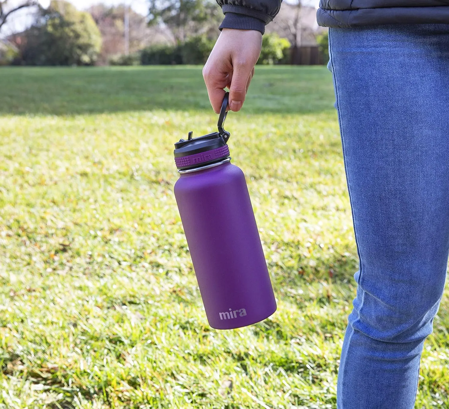 MIRA 32 oz Insulated Water Bottle - Stainless Steel Sports Flask with 2 Lids (Straw & Handle) - Cold Drink Thermos - Iris