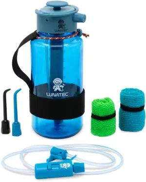 Mist, Shower and Hydrate Spray Water Bottle Bundle. Includes BPA Free 1000ml Spray Bottle, Tube Extension, Bottle Strap, Bidet and Water flosser Tips, Travel washcloth and Camp Dishcloth.