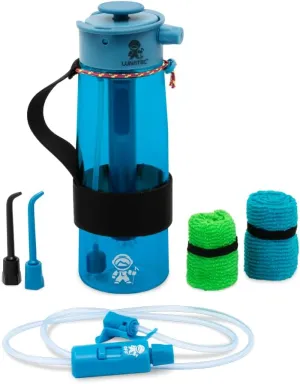 Mist, Shower and Hydrate Spray Water Bottle Bundle. Includes BPA Free 750ml Spray Bottle, Tube Extension, Bottle Strap, Bidet and Water flosser Tips, Travel washcloth and Camp Dishcloth.