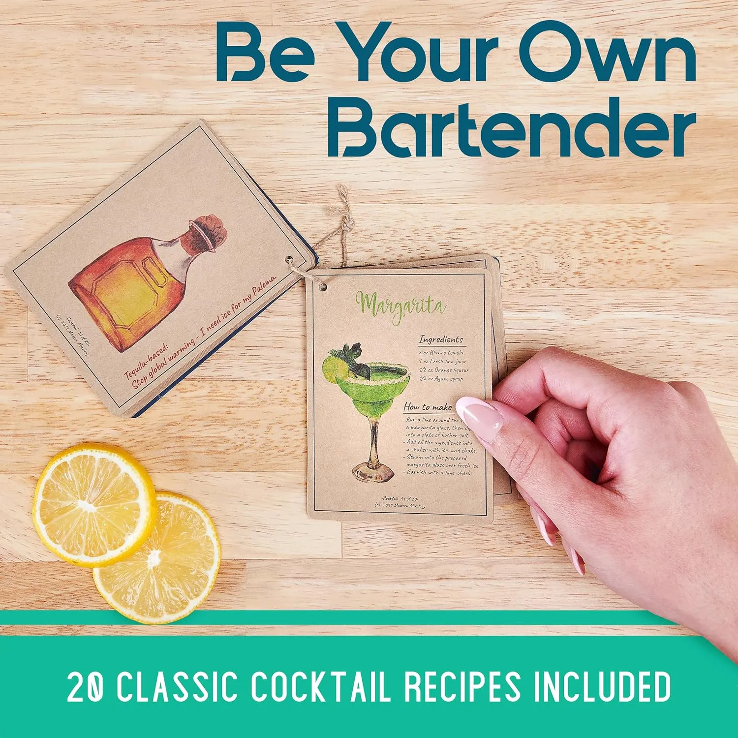 Modern Mixology Bartender Kit - 8-Piece Cocktail Shaker Set with Wood Stand, Recipe Cards, and Bar Accessories Ideas (Silver)