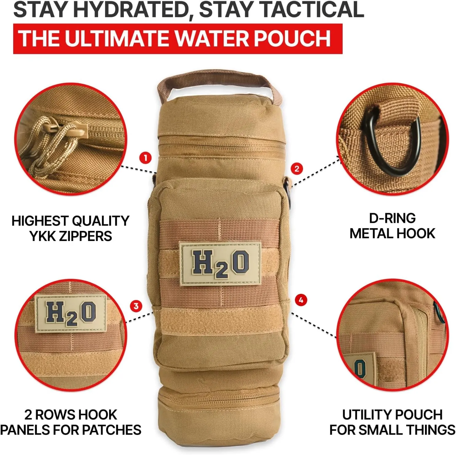 Molle Water Bottle Pouch - Molle Water Bottle Holder Fits Most 32 and 40 oz Bottles - Water Bottle Pouch for Backpack - Thicker Insulated Water Bottle Holster Keeps Drinks Cooler Longer