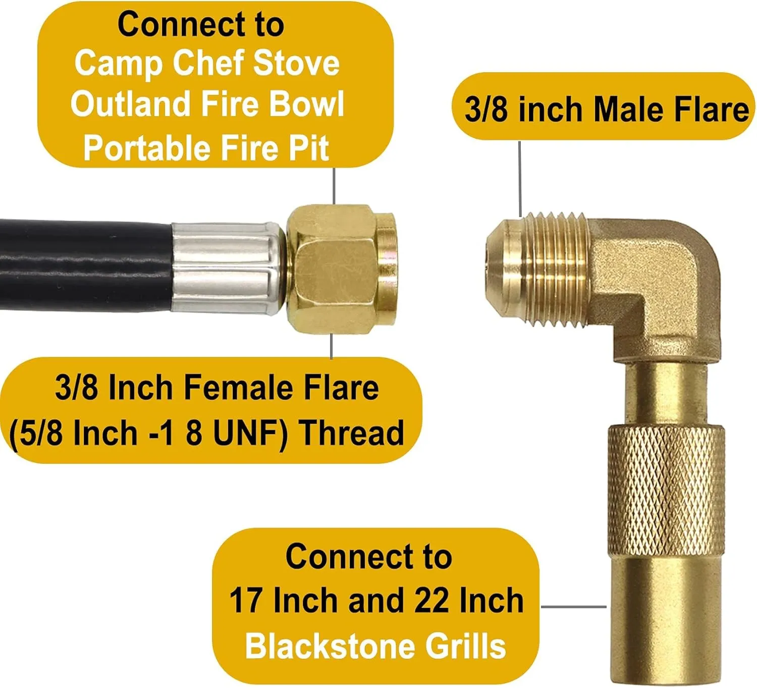 Monkemon 12FT Propane Quick Connect Hose RV to Grill, Low Pressure Propane Elbow Adapter with Extension Hose for Blackstone 17" and 22" Griddle, For Camp Chef Stove Portable Fire Pit