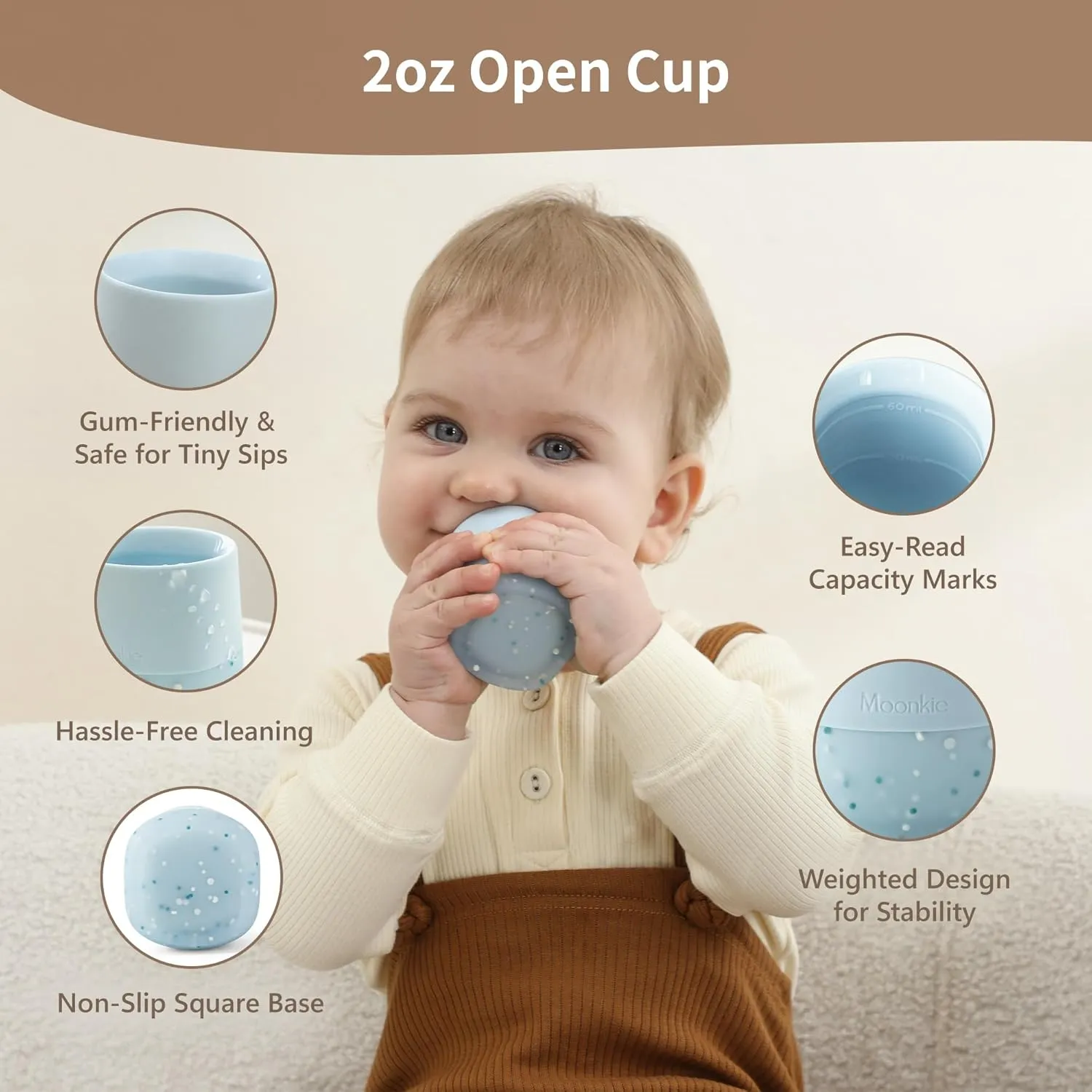Moonkie Baby Training & Sippy Cup Set | 4 Months  | Baby-Led Weaning Essential | Gift (Blue Cup Set, 2 Pack)