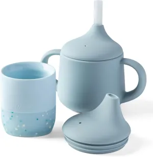 Moonkie Baby Training & Sippy Cup Set | 4 Months  | Baby-Led Weaning Essential | Gift (Blue Cup Set, 2 Pack)
