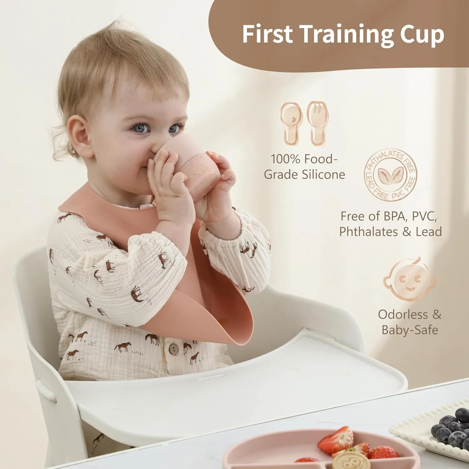 Moonkie Baby Training & Sippy Cup Set | 4 Months  | Baby-Led Weaning Essential | Gift (Blue Cup Set, 2 Pack)